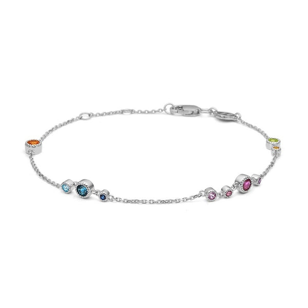 Mads Z Gold Label armbånd i 14 kt hvidguld med flerfarvede ædelsten i rund facon, justerbar 16–18 cm.